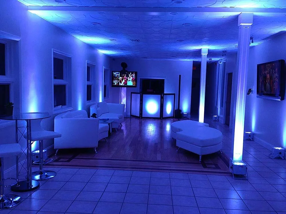 Reception room uplit in ice