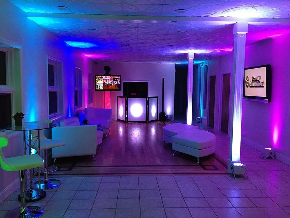 Reception room uplit in violet
